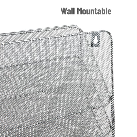 Mind Reader 4-Tier Vertical File Storage, Desktop Organizer, Wall Mount, Office, Metal Mesh, 12.5"L x 4"W x 16.5"H